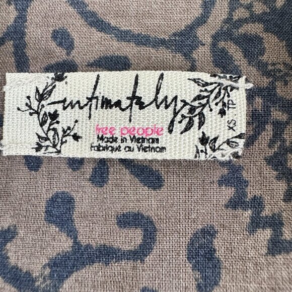 Free People Make My Day Button Front Western Style Sleep Shirt Sz XS Blue Brown - Picture 7 of 14